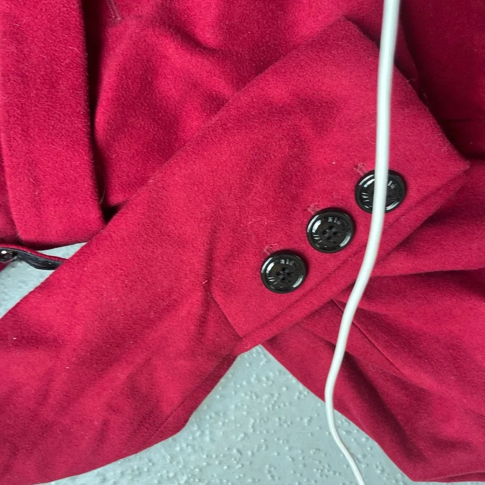 Steve Madden Red Wool Blend Belted‎ Button Front Coat Jacket S/P